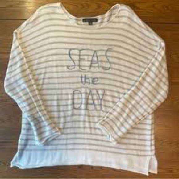 Adrienne Vittadini Beige and White Striped Top - Picture 1 of 6